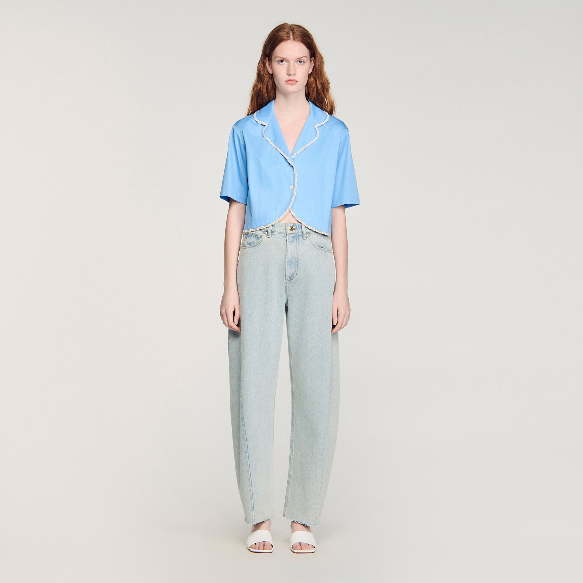 Chemise en coton avec bordure de perles