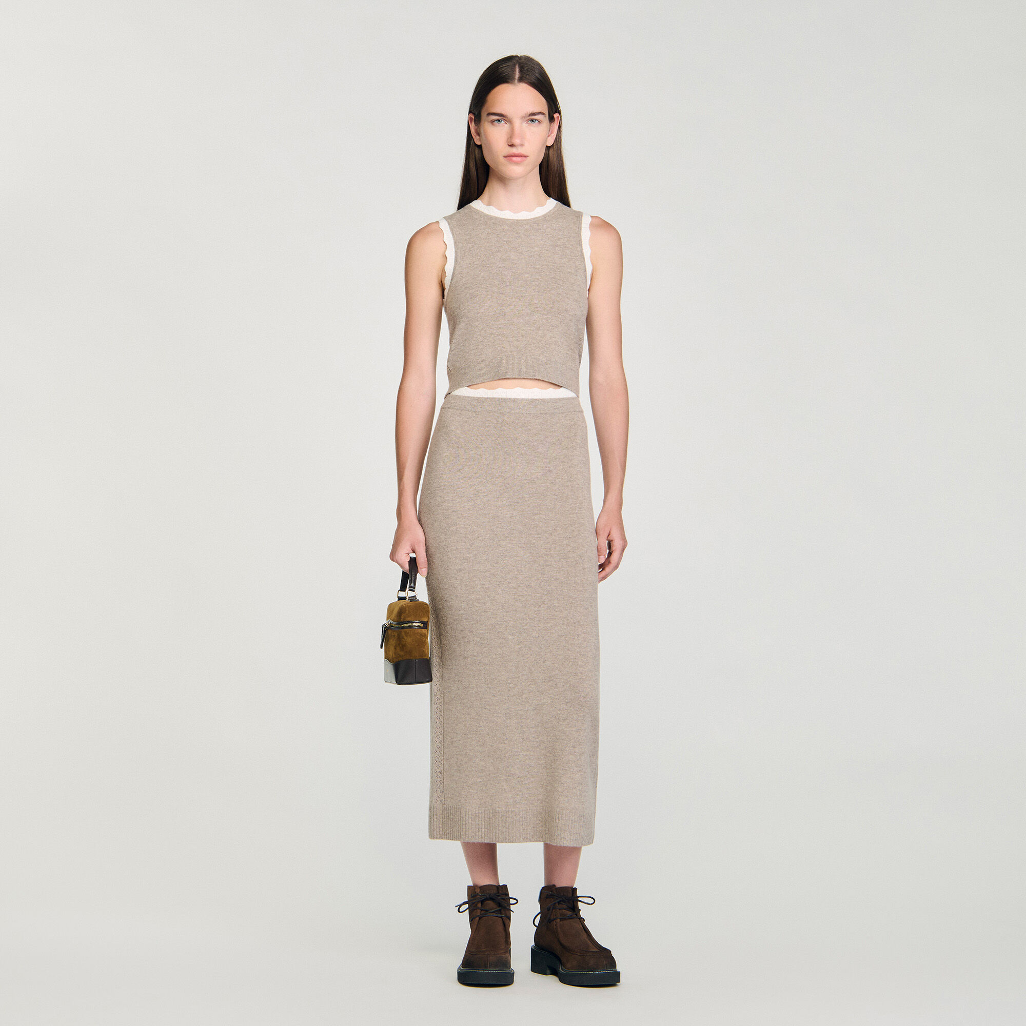 Jupe-maxi en tricot à deux tons
