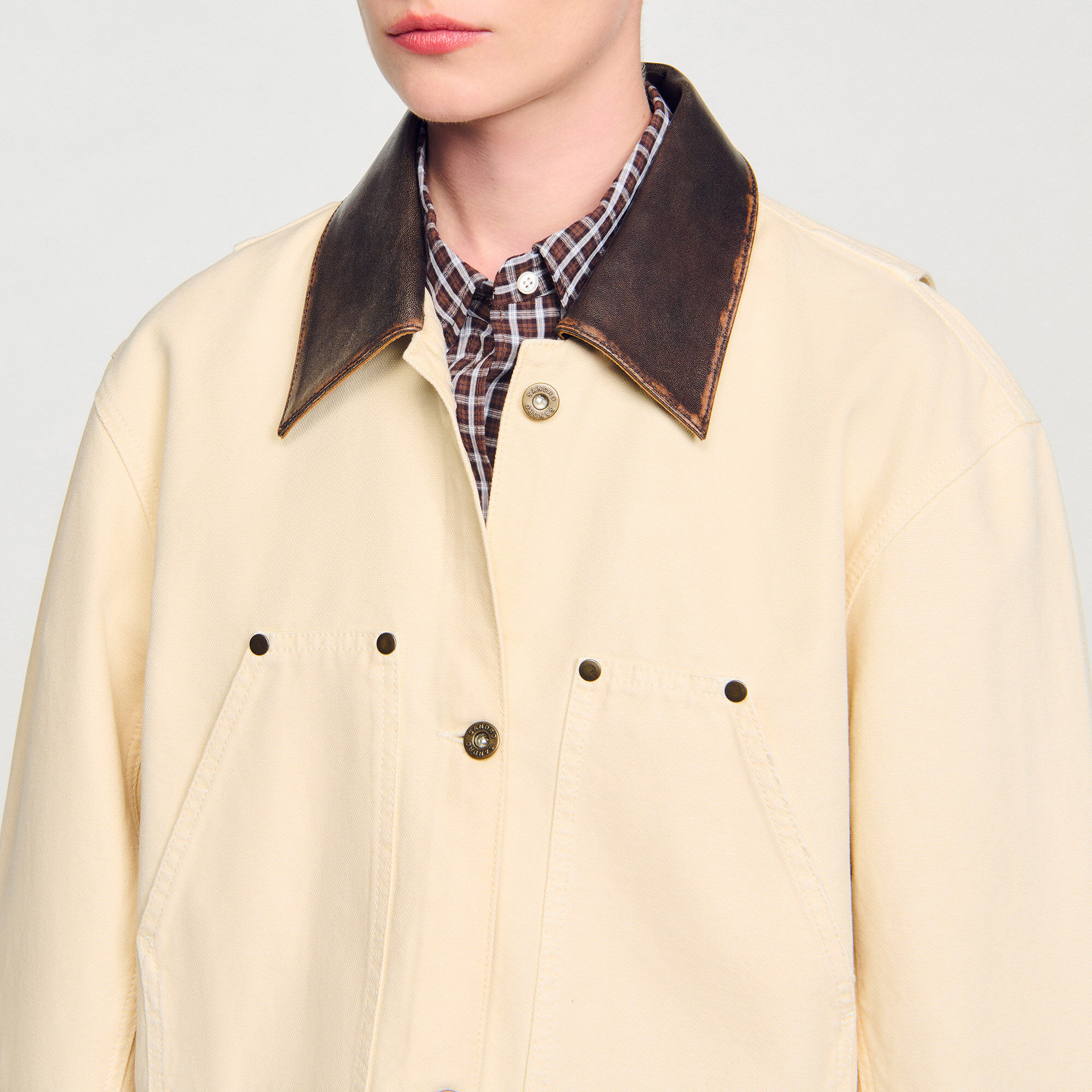 Veste de travail à col en cuir