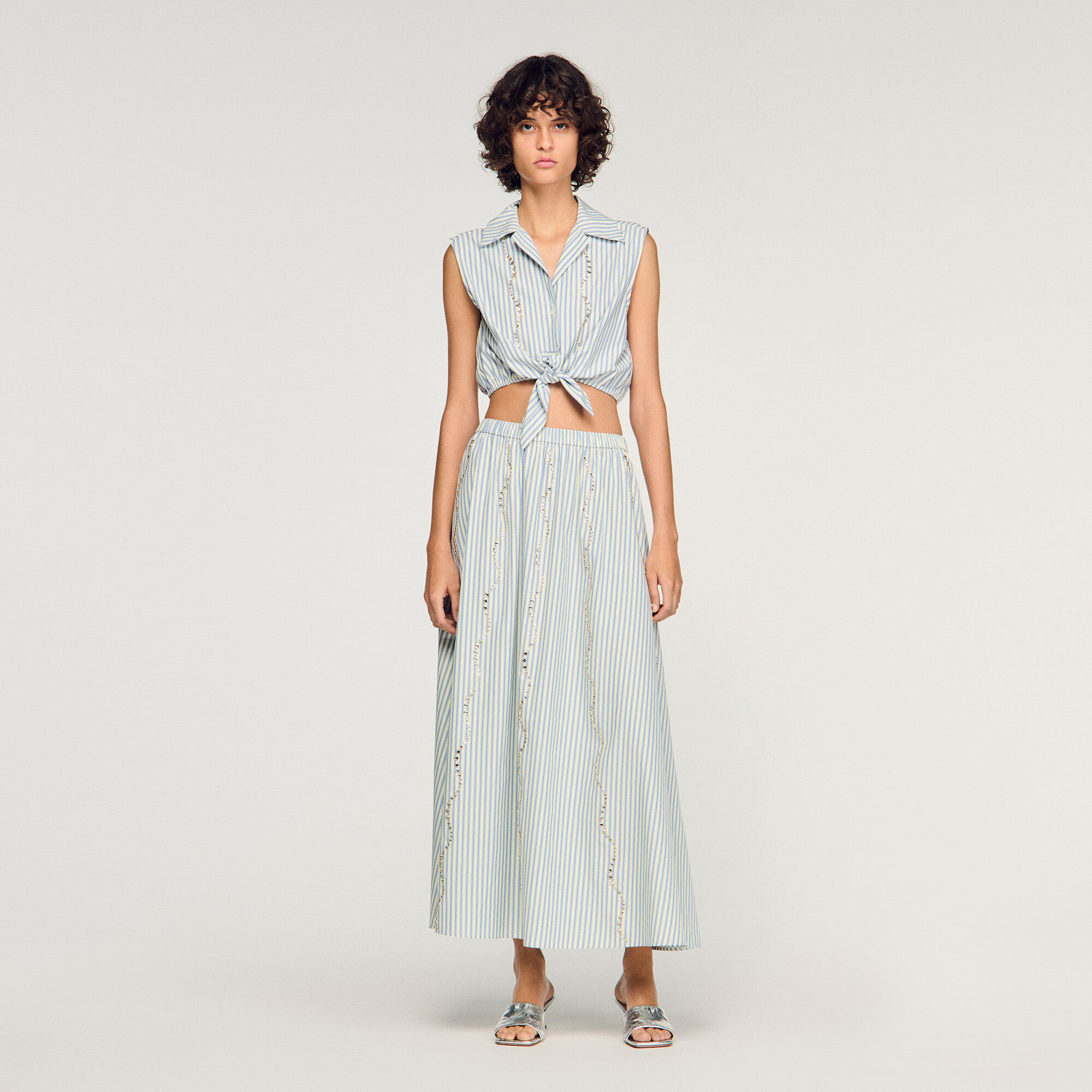 Chemise courte à paillettes rayée