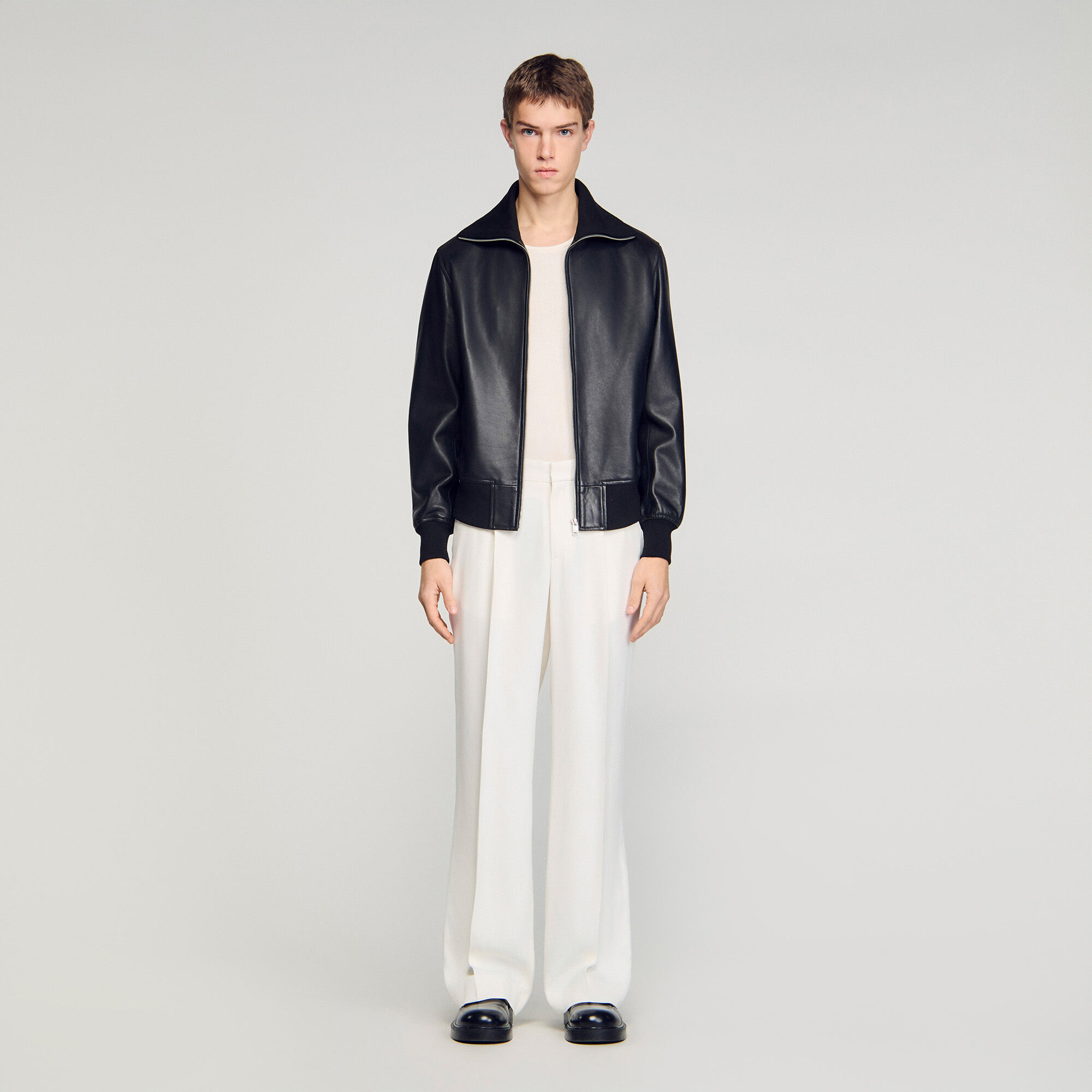 Veste en cuir à fermeture éclair