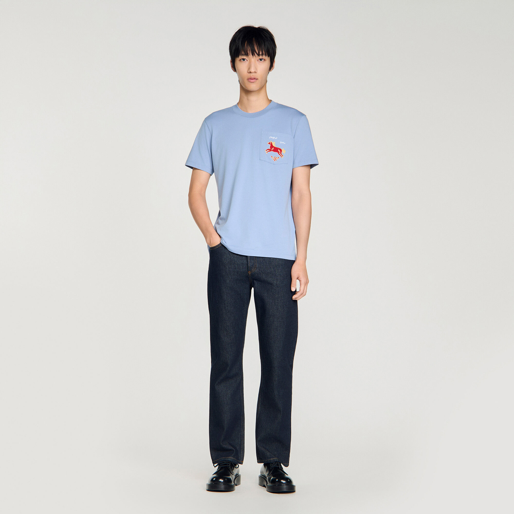 T-shirt en coton à motif de cheval brodé
