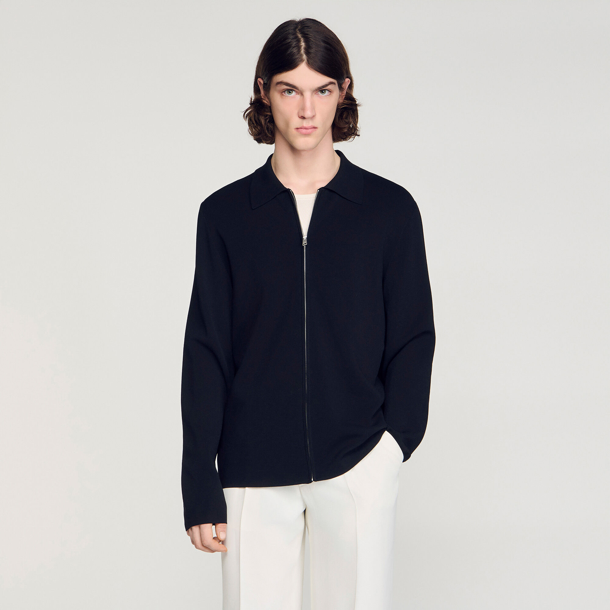 Cardigan en maille de viscose à fermeture éclair