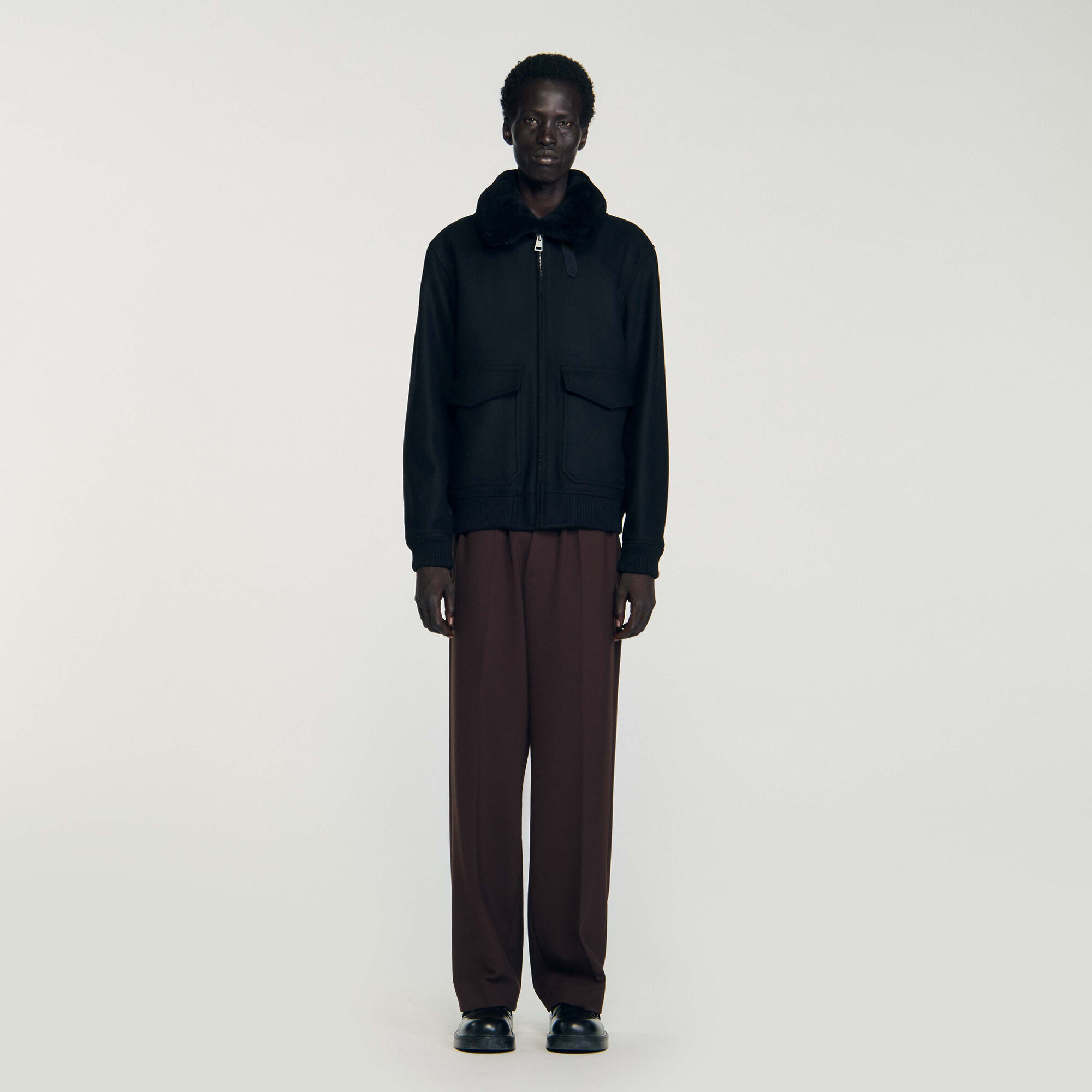 Veste aviateur en laine avec fourrure