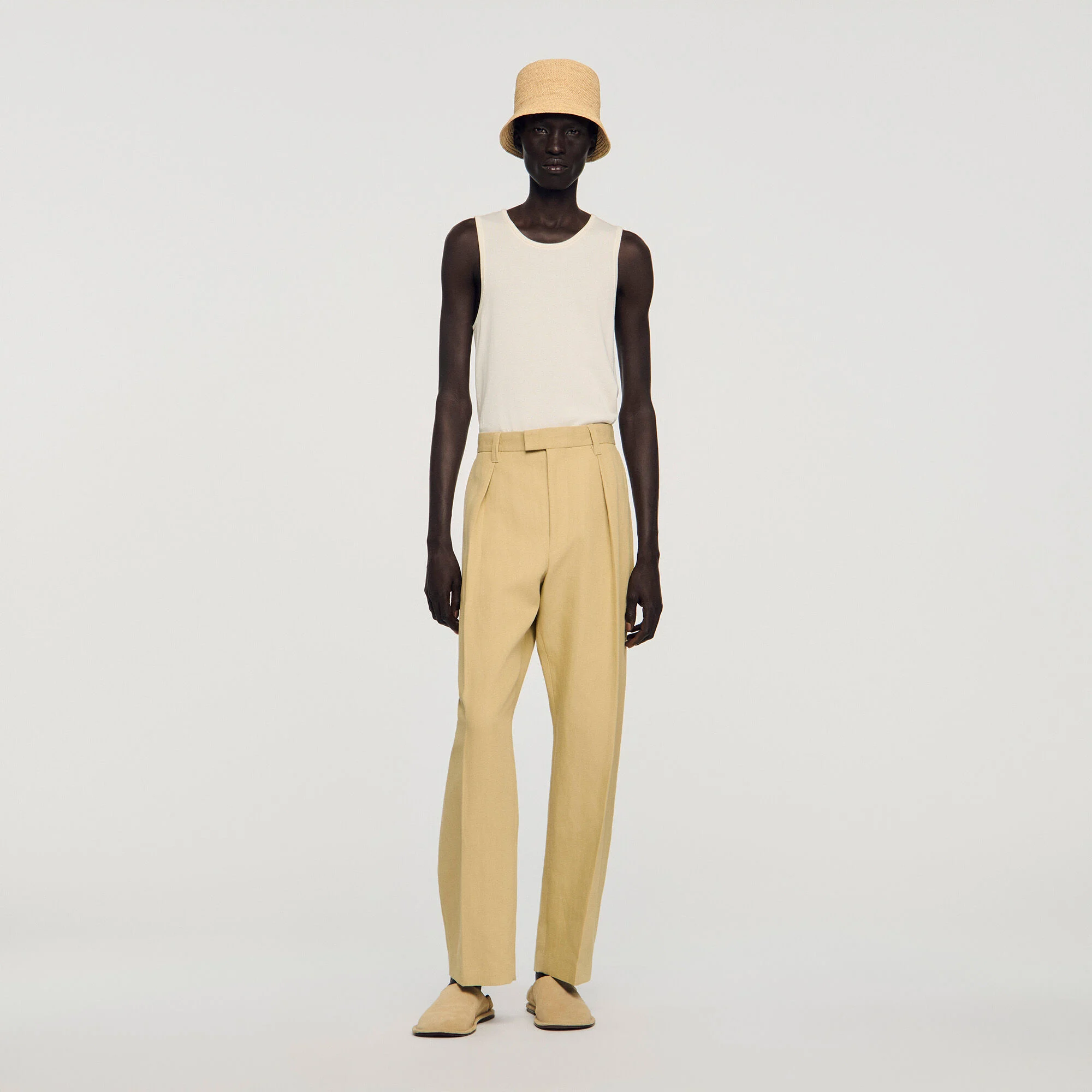 Pantalon large à pinces en coton-lin