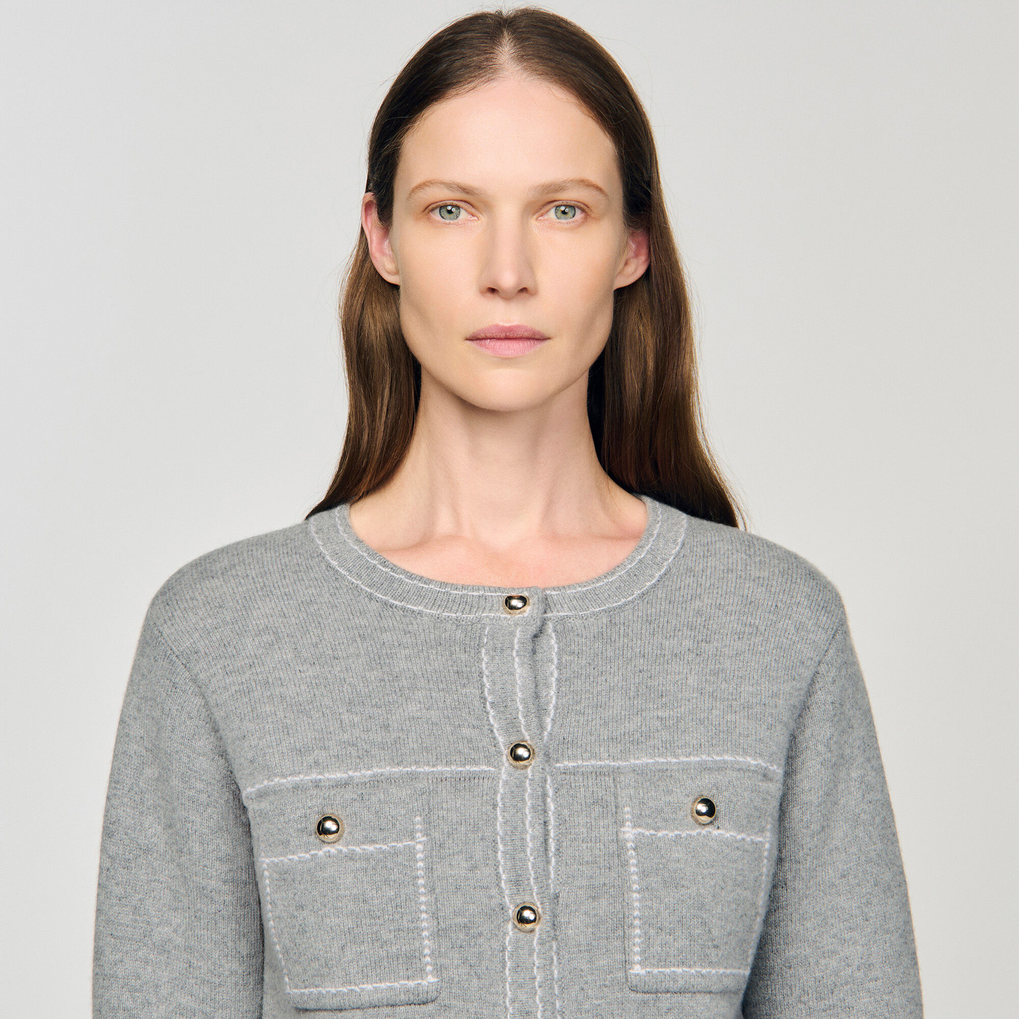 Cardigan à surpiqûres contrastantes