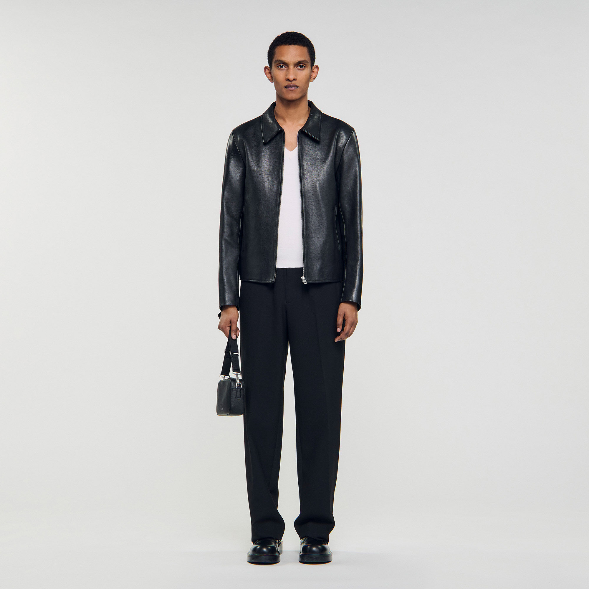 Veste en cuir à fermeture éclair