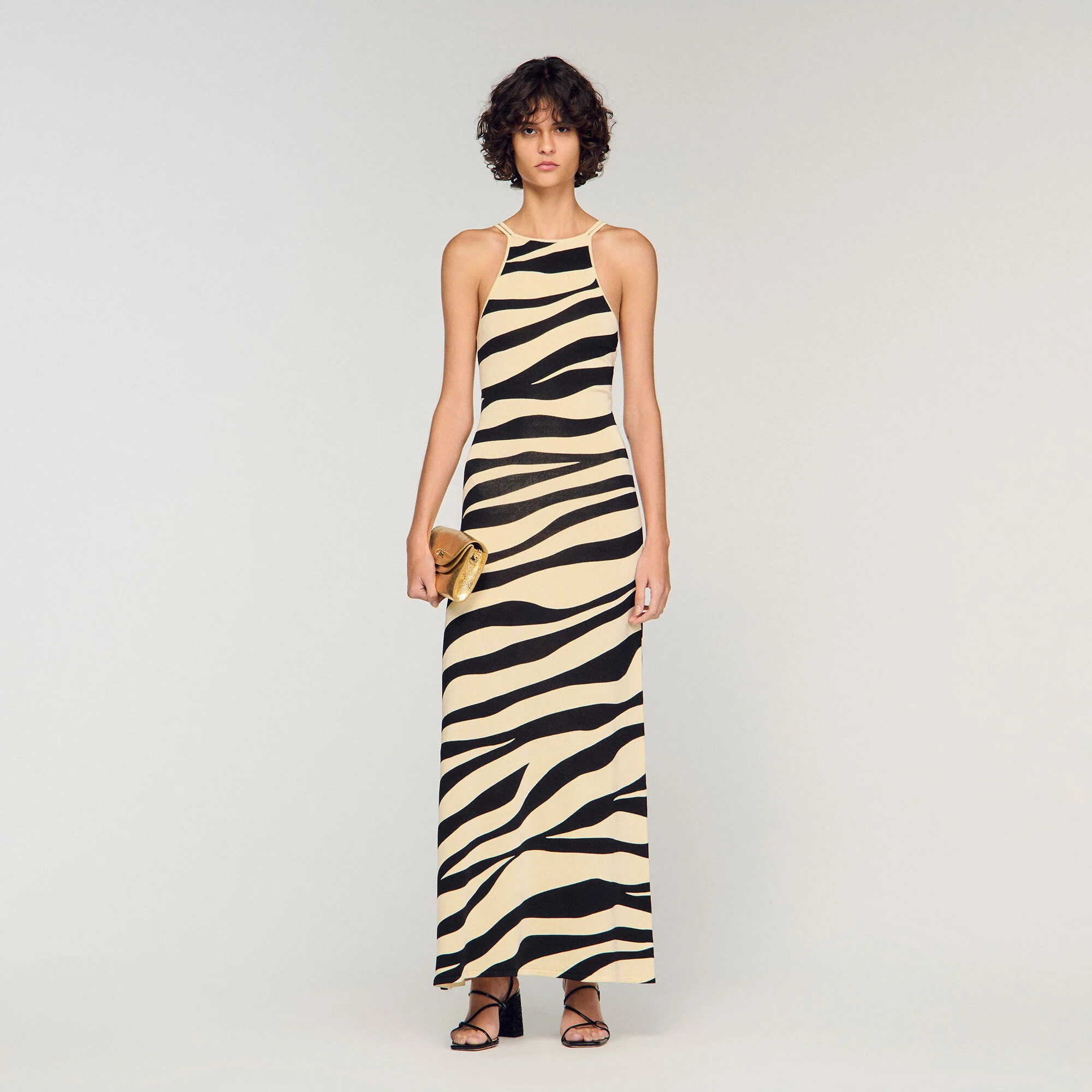 Robe maxi en maille à imprimé zèbre