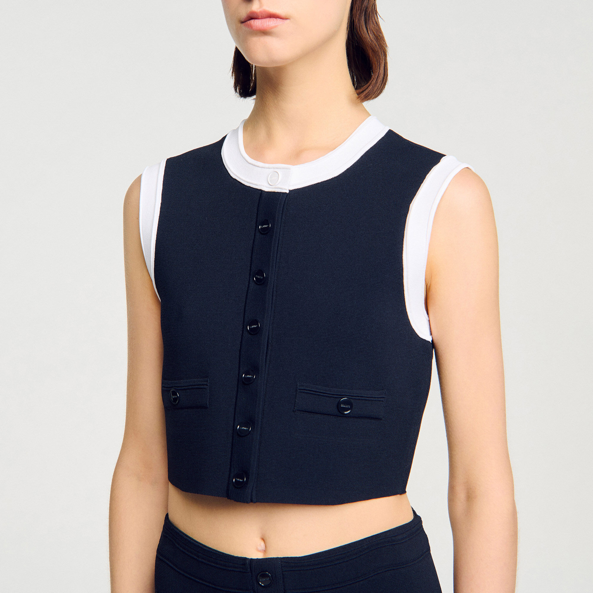 Top tricot cropped à deux tons