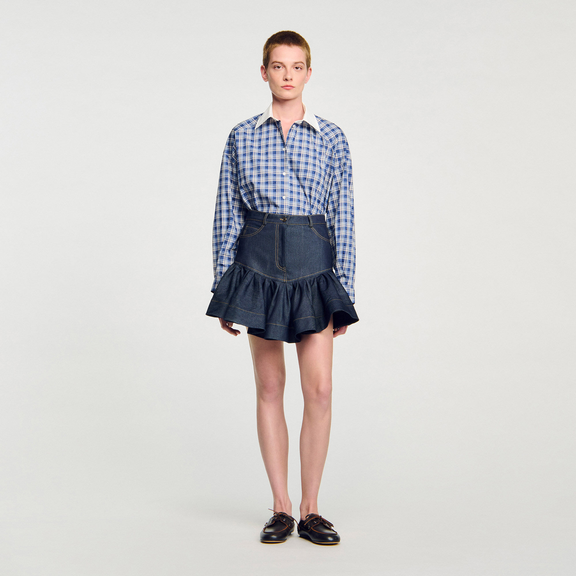 Mini jupe en denim à volants
