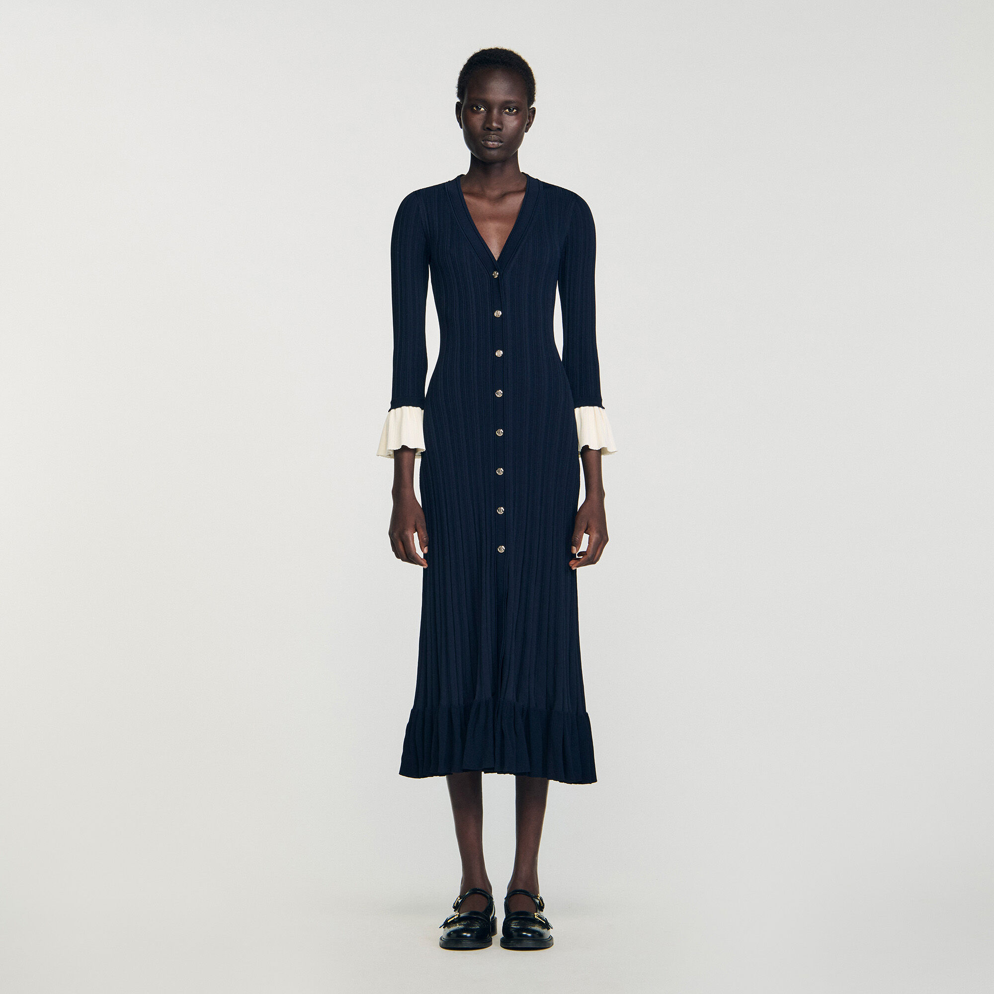 Robe mi-longue à mailles deux tons