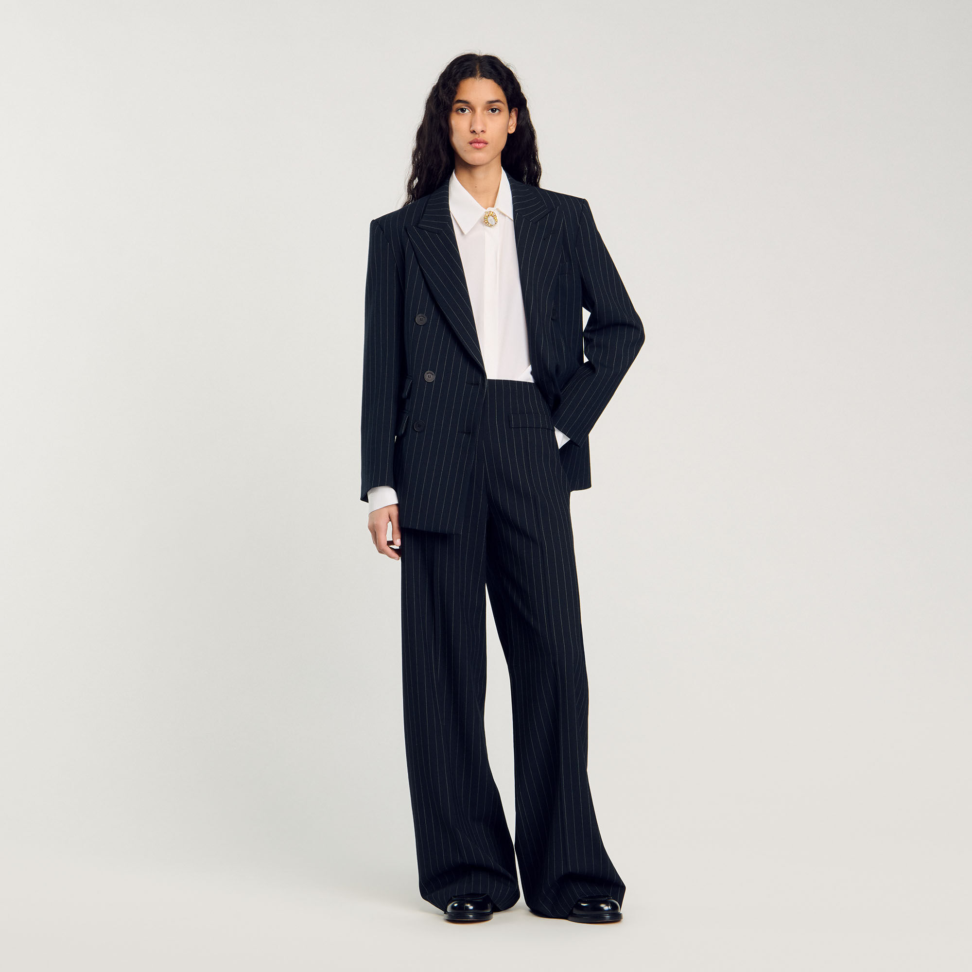 Pantalon à rayures craie