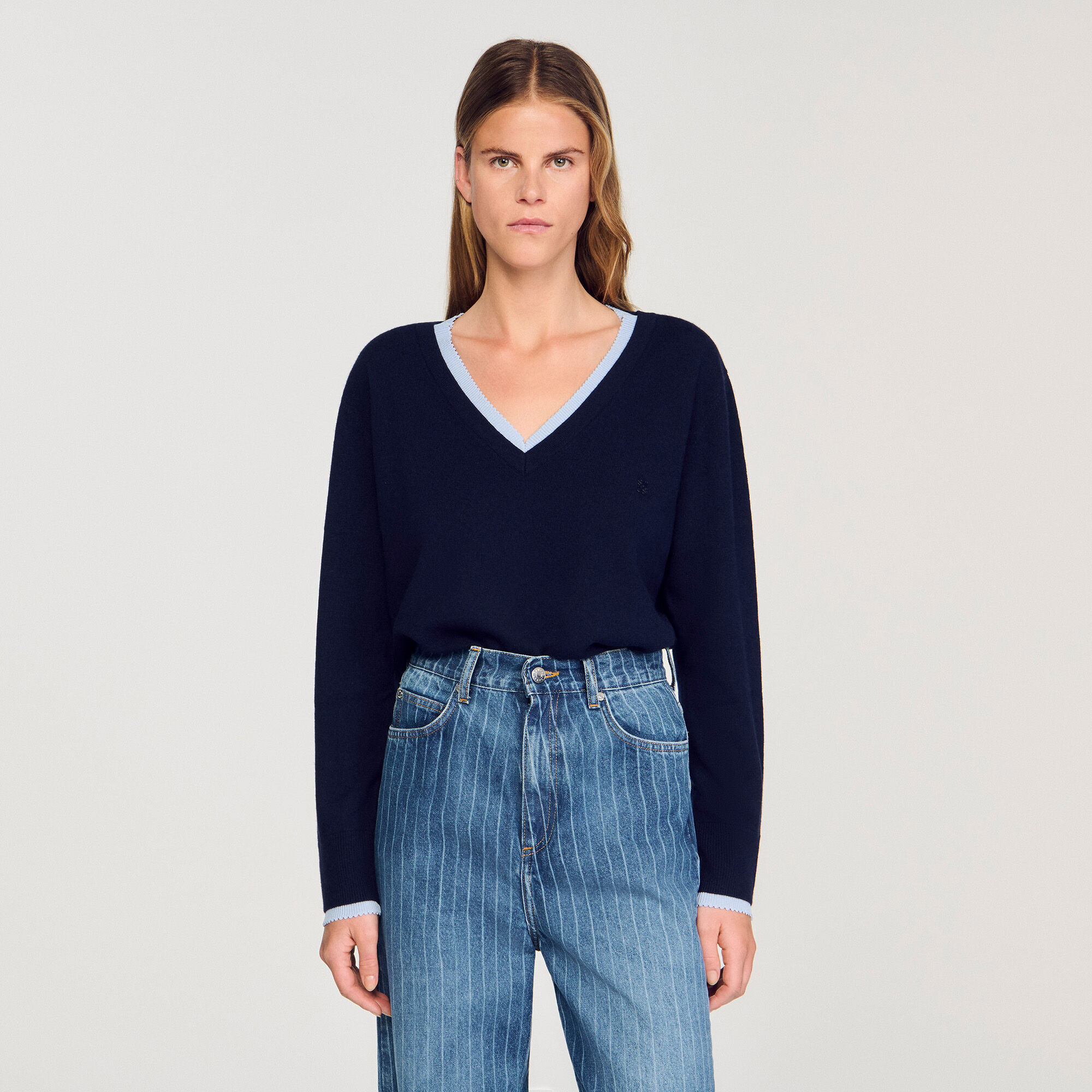 Pull en laine et cachemire à col en V