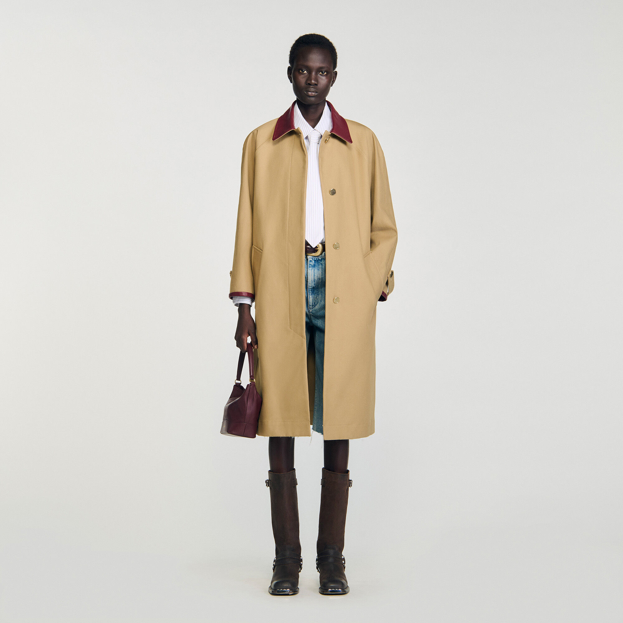 Trench coat avec col en cuir