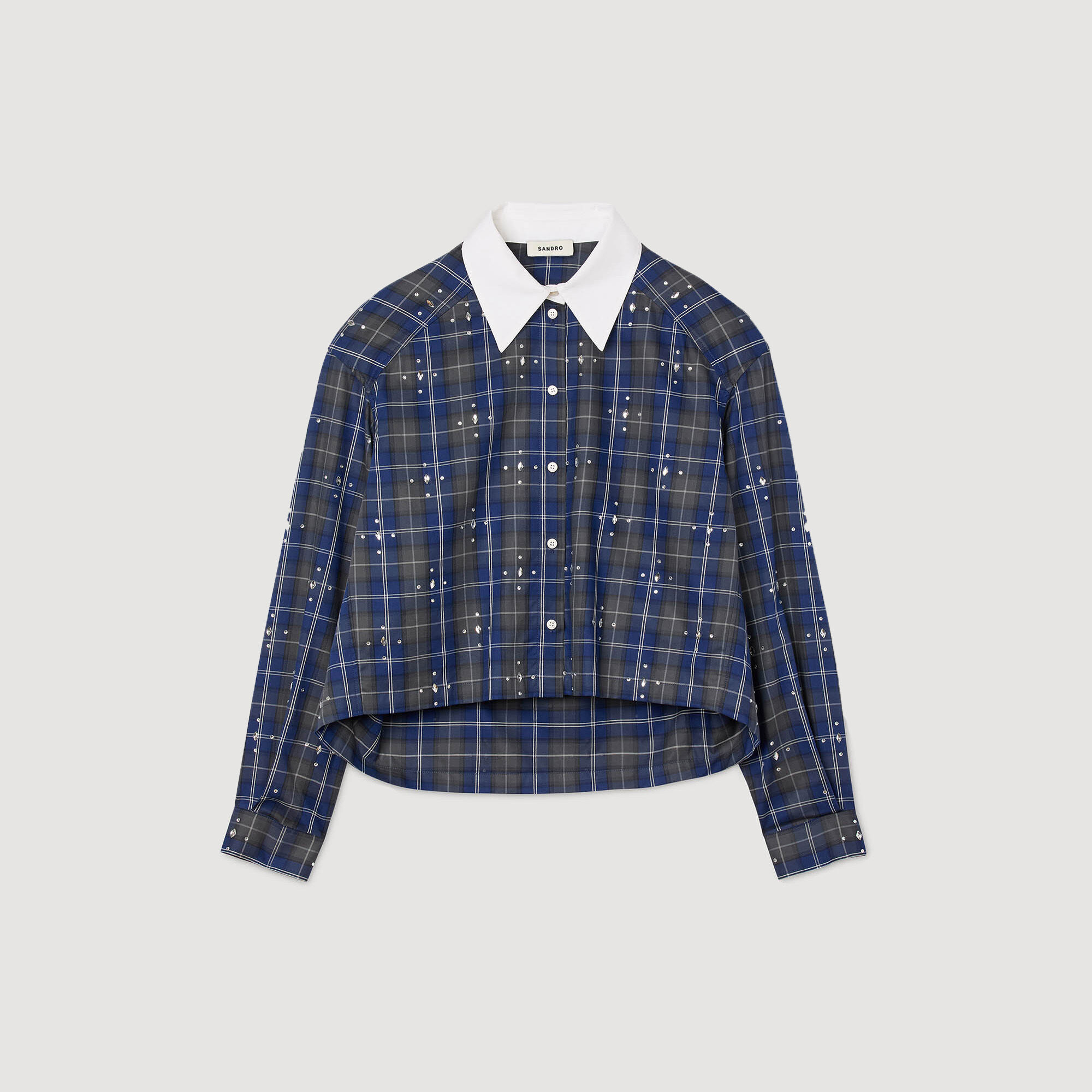 Chemise à col à carreaux strassés